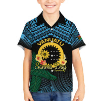 Personalised Sanma Day Family Matching Off Shoulder Maxi Dress and Hawaiian Shirt Vanuatu Provinces Polynesian Pattern LT14 Son's Shirt Black - Polynesian Pride
