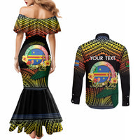 Personalised Tafea Day Couples Matching Mermaid Dress and Long Sleeve Button Shirt Vanuatu Provinces Polynesian Pattern LT14 - Polynesian Pride