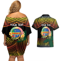 Personalised Tafea Day Couples Matching Off Shoulder Short Dress and Hawaiian Shirt Vanuatu Provinces Polynesian Pattern LT14 - Polynesian Pride