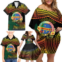 Personalised Tafea Day Family Matching Off Shoulder Short Dress and Hawaiian Shirt Vanuatu Provinces Polynesian Pattern LT14 - Polynesian Pride
