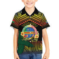 Personalised Tafea Day Family Matching Off Shoulder Short Dress and Hawaiian Shirt Vanuatu Provinces Polynesian Pattern LT14 Son's Shirt Black - Polynesian Pride