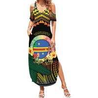 Personalised Tafea Day Family Matching Summer Maxi Dress and Hawaiian Shirt Vanuatu Provinces Polynesian Pattern LT14 Mom's Dress Black - Polynesian Pride
