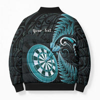 Personalised New Zealand Darts Bomber Puffer Jacket Happiness Is A Tight Threesome Maori Paua Shell - Polynesian Pride