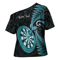 Personalised New Zealand Darts Cross Shoulder Shirt Happiness Is A Tight Threesome Maori Paua Shell - Polynesian Pride