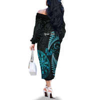 Personalised New Zealand Darts Family Matching Off The Shoulder Long Sleeve Dress and Hawaiian Shirt Happiness Is A Tight Threesome Maori Paua Shell