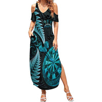 Personalised New Zealand Darts Family Matching Summer Maxi Dress and Hawaiian Shirt Happiness Is A Tight Threesome Maori Paua Shell