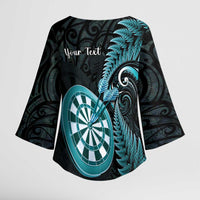 Personalised New Zealand Darts Kimono Sleeve Blouse Happiness Is A Tight Threesome Maori Paua Shell - Polynesian Pride