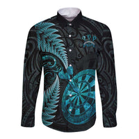 Personalised New Zealand Darts Long Sleeve Button Shirt Happiness Is A Tight Threesome Maori Paua Shell LT14 Unisex Turquoise - Polynesian Pride