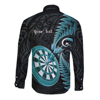 Personalised New Zealand Darts Long Sleeve Button Shirt Happiness Is A Tight Threesome Maori Paua Shell LT14 - Polynesian Pride