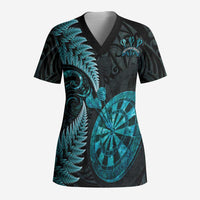 Personalised New Zealand Darts Scrub Top Happiness Is A Tight Threesome Maori Paua Shell - Polynesian Pride
