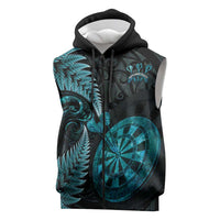 Personalised New Zealand Darts Sleeveless Zip Hoodie Happiness Is A Tight Threesome Maori Paua Shell LT14 Turquoise - Polynesian Pride