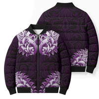 New Zealand Ta Moko Bomber Puffer Jacket Aotearoa Maori Chest Tattoo Purple
