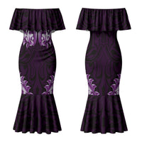 New Zealand Ta Moko Family Matching Mermaid Dress and Hawaiian Shirt Aotearoa Maori Chest Tattoo Purple LT14 Mom's Dress Purple - Polynesian Pride