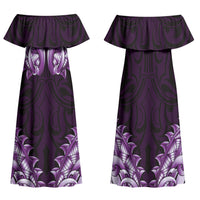 New Zealand Ta Moko Family Matching Off Shoulder Maxi Dress and Hawaiian Shirt Aotearoa Maori Chest Tattoo Purple LT14 Mom's Dress Purple - Polynesian Pride
