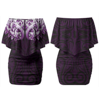 New Zealand Ta Moko Family Matching Off Shoulder Short Dress and Hawaiian Shirt Aotearoa Maori Chest Tattoo Purple LT14 Mom's Dress Purple - Polynesian Pride