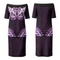 New Zealand Ta Moko Family Matching Puletasi and Hawaiian Shirt Aotearoa Maori Chest Tattoo Purple LT14 Mom's Dress Purple - Polynesian Pride