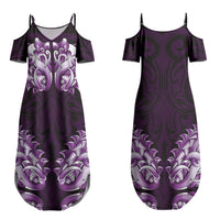 New Zealand Ta Moko Family Matching Summer Maxi Dress and Hawaiian Shirt Aotearoa Maori Chest Tattoo Purple LT14 Mom's Dress Purple - Polynesian Pride
