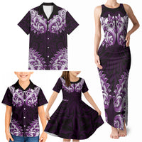 New Zealand Ta Moko Family Matching Tank Maxi Dress and Hawaiian Shirt Aotearoa Maori Chest Tattoo Purple LT14 - Polynesian Pride