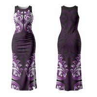 New Zealand Ta Moko Family Matching Tank Maxi Dress and Hawaiian Shirt Aotearoa Maori Chest Tattoo Purple