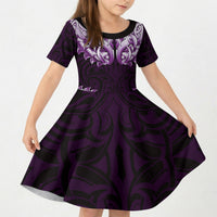 New Zealand Ta Moko Kid Short Sleeve Dress Aotearoa Maori Chest Tattoo Purple LT14 KID Purple - Polynesian Pride