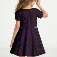 New Zealand Ta Moko Kid Short Sleeve Dress Aotearoa Maori Chest Tattoo Purple LT14 - Polynesian Pride