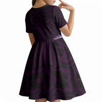 New Zealand Ta Moko Kid Short Sleeve Dress Aotearoa Maori Chest Tattoo Purple LT14 - Polynesian Pride