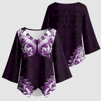 New Zealand Ta Moko Kimono Sleeve Blouse Aotearoa Maori Chest Tattoo Purple