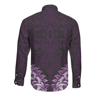 New Zealand Ta Moko Long Sleeve Button Shirt Aotearoa Maori Chest Tattoo Purple LT14 - Polynesian Pride