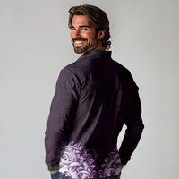 New Zealand Ta Moko Long Sleeve Polo Shirt Aotearoa Maori Chest Tattoo Purple
