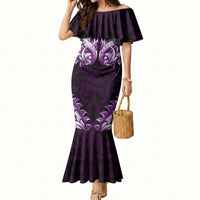 New Zealand Ta Moko Mermaid Dress Aotearoa Maori Chest Tattoo Purple LT14 Women Purple - Polynesian Pride