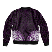New Zealand Ta Moko Sleeve Zip Bomber Jacket Aotearoa Maori Chest Tattoo Purple