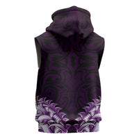 New Zealand Ta Moko Sleeveless Zip Hoodie Aotearoa Maori Chest Tattoo Purple
