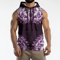 New Zealand Ta Moko Sleeveless Zip Hoodie Aotearoa Maori Chest Tattoo Purple