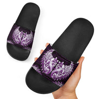 New Zealand Ta Moko Slide Sandals Aotearoa Maori Chest Tattoo Purple
