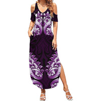 New Zealand Ta Moko Summer Maxi Dress Aotearoa Maori Chest Tattoo Purple