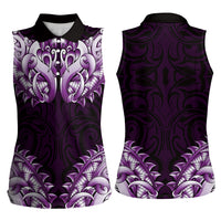 New Zealand Ta Moko Women Sleeveless Polo Shirt Aotearoa Maori Chest Tattoo Purple
