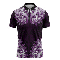 New Zealand Ta Moko Zipper Polo Shirt Aotearoa Maori Chest Tattoo Purple LT14 Purple - Polynesian Pride