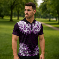 New Zealand Ta Moko Zipper Polo Shirt Aotearoa Maori Chest Tattoo Purple LT14 - Polynesian Pride