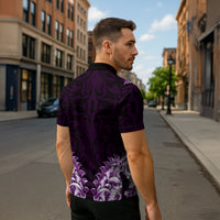New Zealand Ta Moko Zipper Polo Shirt Aotearoa Maori Chest Tattoo Purple LT14 - Polynesian Pride