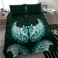 New Zealand Ta Moko Bedding Set Aotearoa Maori Chest Tattoo Turquoise