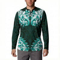 New Zealand Ta Moko Button Sweatshirt Aotearoa Maori Chest Tattoo Turquoise