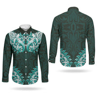 New Zealand Ta Moko Couples Matching Mermaid Dress and Long Sleeve Button Shirt Aotearoa Maori Chest Tattoo Turquoise
