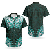 New Zealand Ta Moko Couples Matching Short Sleeve Bodycon Dress and Hawaiian Shirt Aotearoa Maori Chest Tattoo Turquoise LT14 - Polynesian Pride