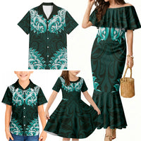 New Zealand Ta Moko Family Matching Mermaid Dress and Hawaiian Shirt Aotearoa Maori Chest Tattoo Turquoise