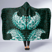 New Zealand Ta Moko Hooded Blanket Aotearoa Maori Chest Tattoo Turquoise