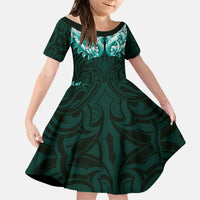 New Zealand Ta Moko Kid Short Sleeve Dress Aotearoa Maori Chest Tattoo Turquoise