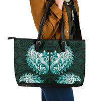 New Zealand Ta Moko Leather Tote Bag Aotearoa Maori Chest Tattoo Turquoise