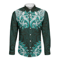 New Zealand Ta Moko Long Sleeve Button Shirt Aotearoa Maori Chest Tattoo Turquoise LT14 Unisex Turquoise - Polynesian Pride