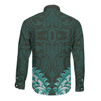 New Zealand Ta Moko Long Sleeve Button Shirt Aotearoa Maori Chest Tattoo Turquoise LT14 - Polynesian Pride
