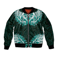 New Zealand Ta Moko Sleeve Zip Bomber Jacket Aotearoa Maori Chest Tattoo Turquoise